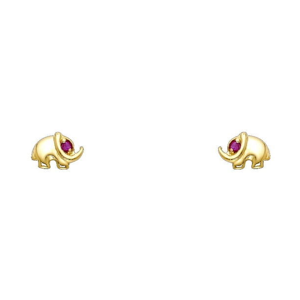 14k Yellow Gold CZ Elephant Stud Earrings with Screwback 